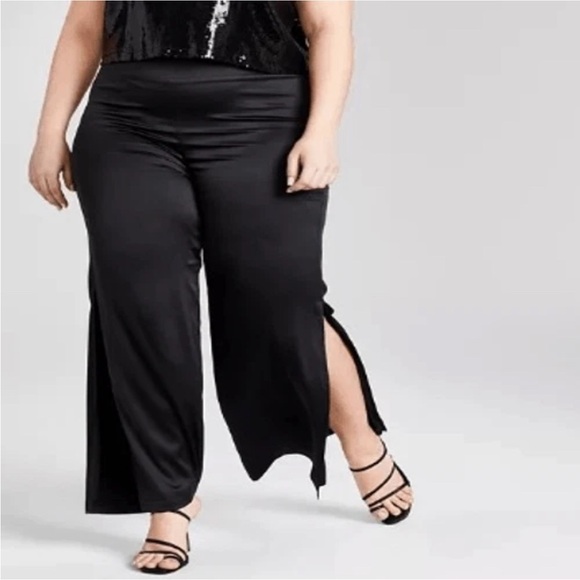NWT NINA PARKER Trendy Plus Size Side Slit Pants Black 0X Anthracite - Picture 1 of 5
